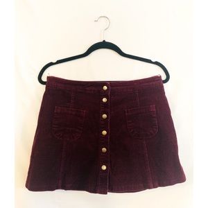 Maroon Corduroy Button Down Skirt